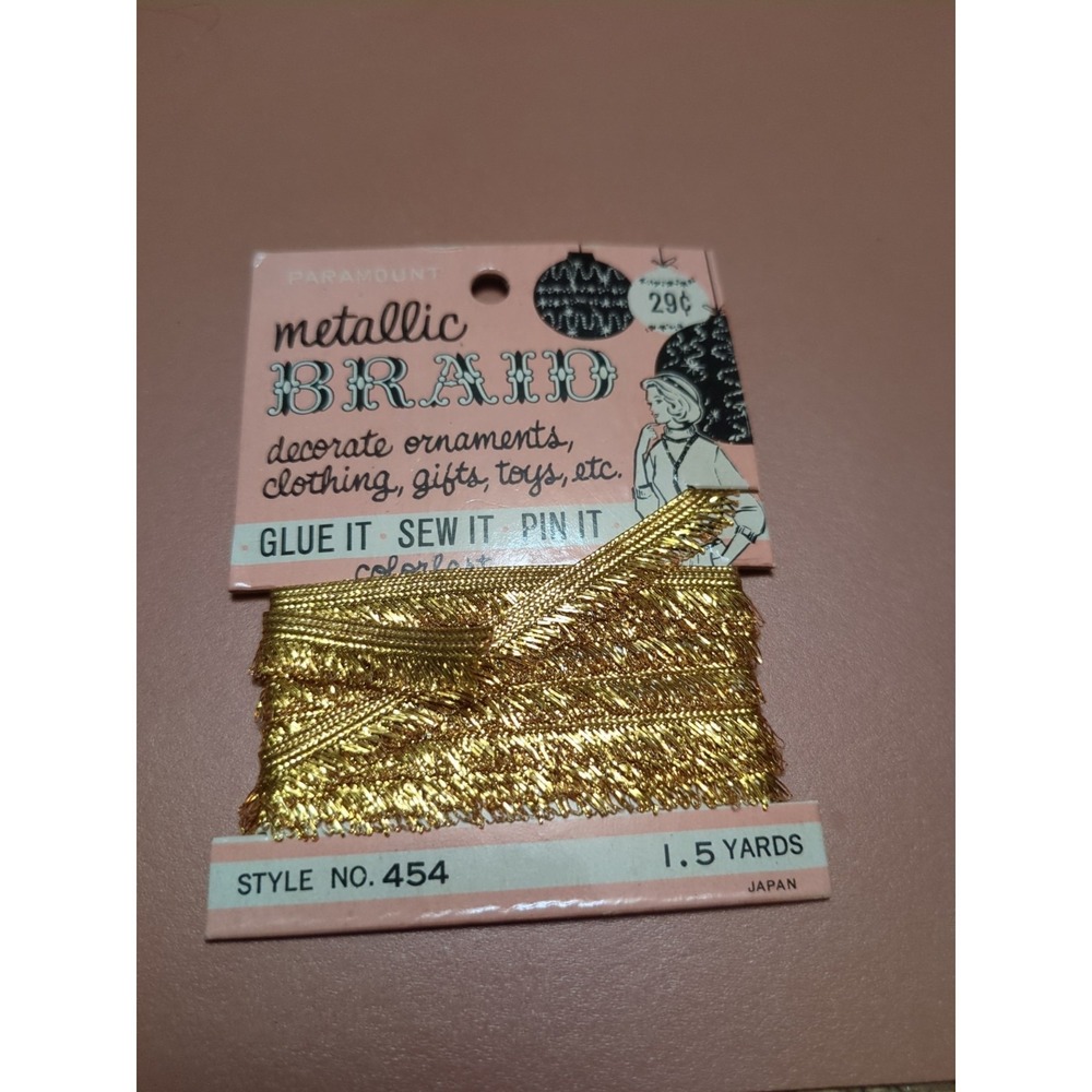 Vintage New Old Stock Modern Miltex Metallic Braid  1.5 yards Style No. 454